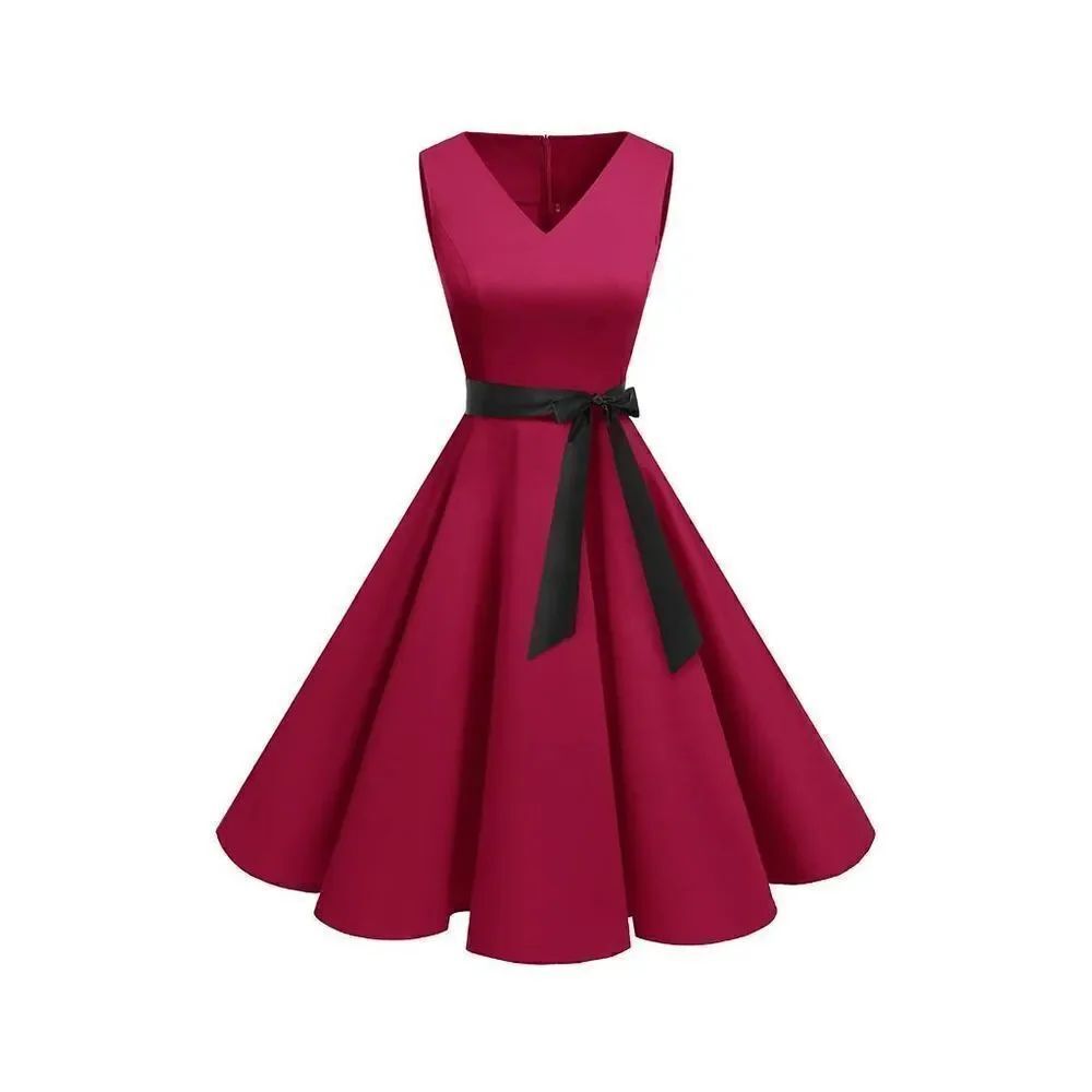 ❤️ Pinup Retro Vintage 1950s 60s Swing Dark Red Rockabilly Dress SIZE M NEW